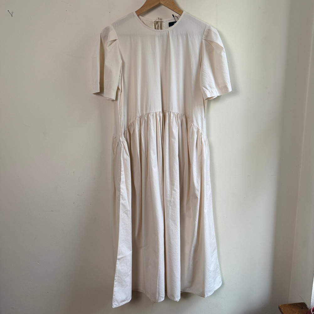 Toit Volant Babydoll Puff Sleeve Midi Dress Cream Off White Small NWT